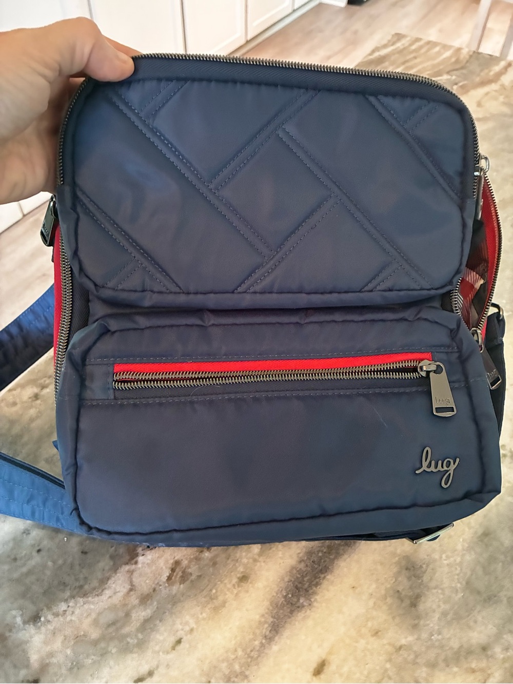 Lug Navy Quilted Crossbody Bag travel makeup